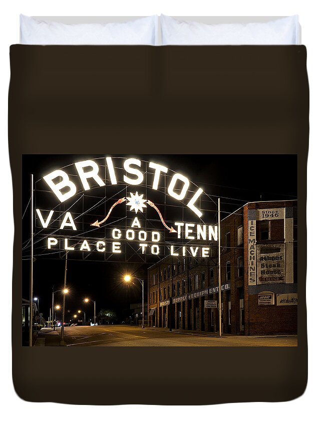 Bristol Duvet Cover featuring the photograph Bristol Sign - Tennessee - Virginia by Brendan Reals