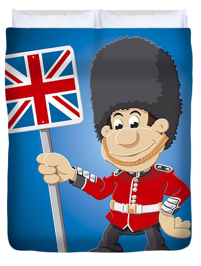 Frank Ramspott Duvet Cover featuring the digital art British Royal Guard Cartoon Man by Frank Ramspott