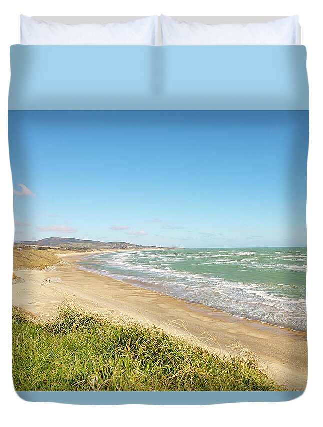 Water's Edge Duvet Cover featuring the photograph Brittas Bay, County Wicklow, Ireland by Lisavalder