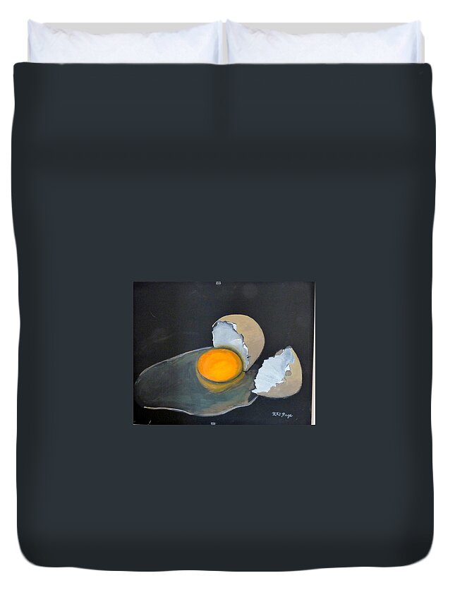 Egg Duvet Cover featuring the painting Broken Egg by Richard Le Page