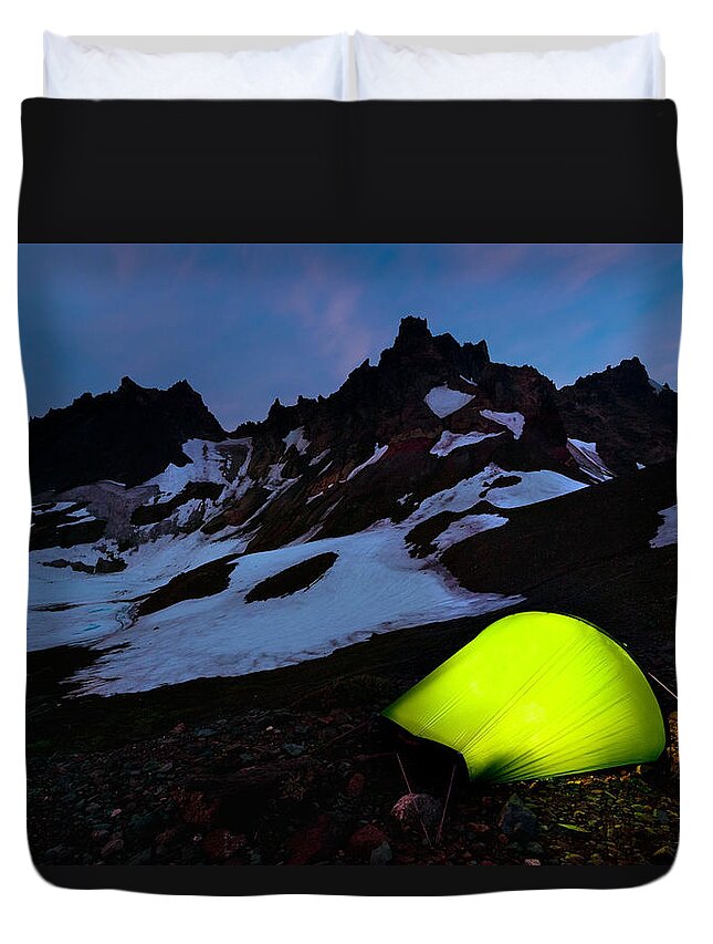 Broken To Mt. Duvet Cover featuring the photograph Broken Top Camp by Andrew Kumler