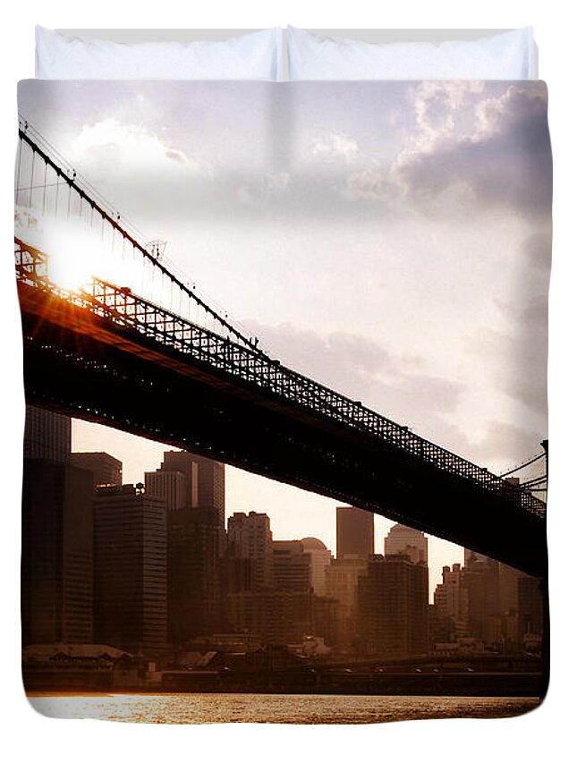 New York City Duvet Cover featuring the photograph Brooklyn Bridge and Skyline Manhattan New York City by Sabine Jacobs