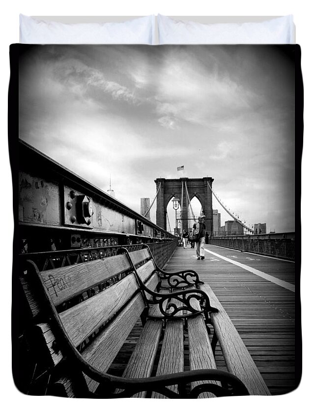 Bridge Duvet Cover featuring the photograph Brooklyn Bridge Promenade by Jessica Jenney