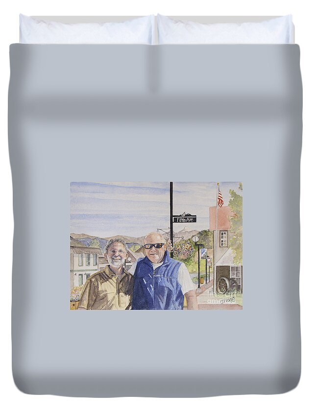 Watercolor Duvet Cover featuring the painting Bros by Carol Flagg