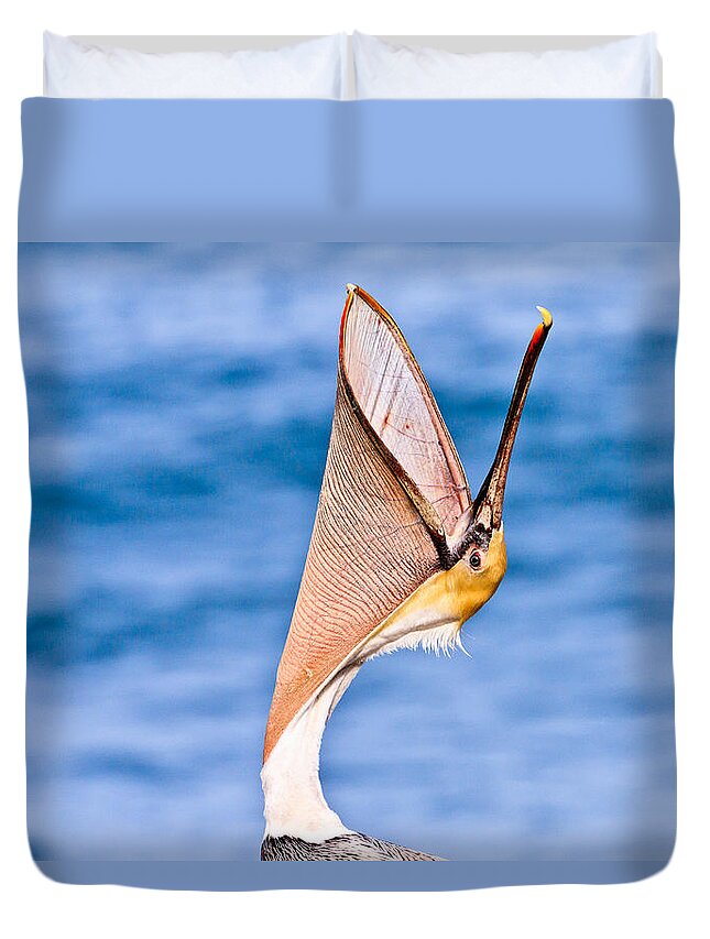 Brown Pelican Duvet Cover featuring the photograph Brown Pelican - Head Throw by Ben Graham