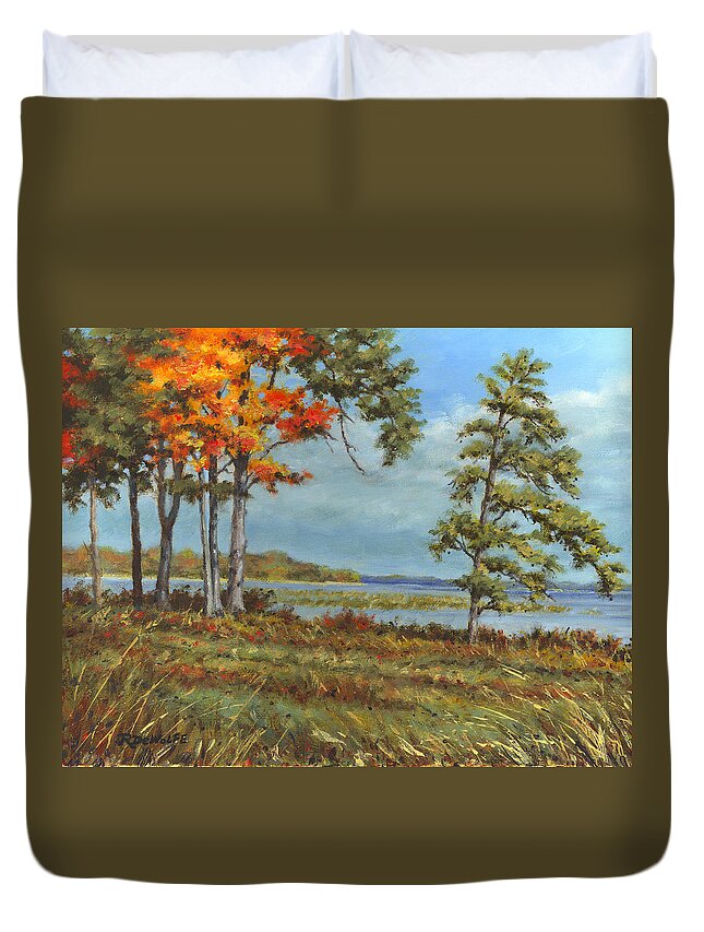 Autumn Duvet Cover featuring the painting Browns Bay by Richard De Wolfe