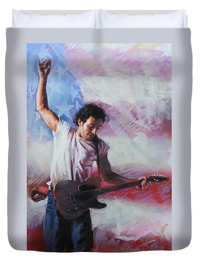 Singer Duvet Cover featuring the mixed media Bruce Springsteen The Boss by Viola El