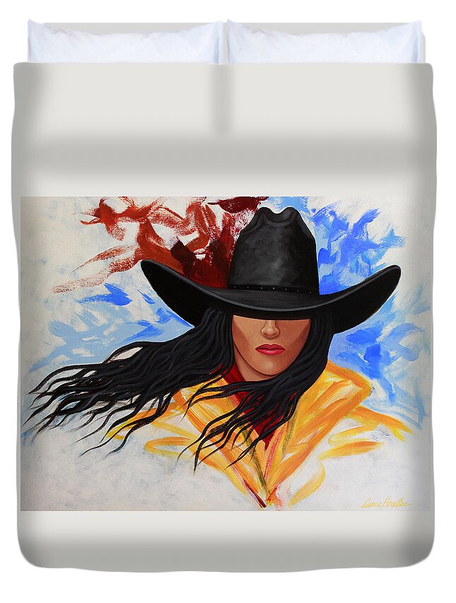 Cowgirl Duvet Cover featuring the painting Brushstroke Cowgirl #3 by Lance Headlee