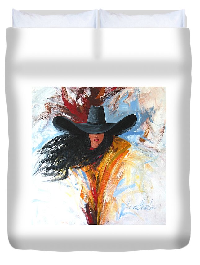 Cowgirl Duvet Cover featuring the painting Brushstroke Cowgirl by Lance Headlee