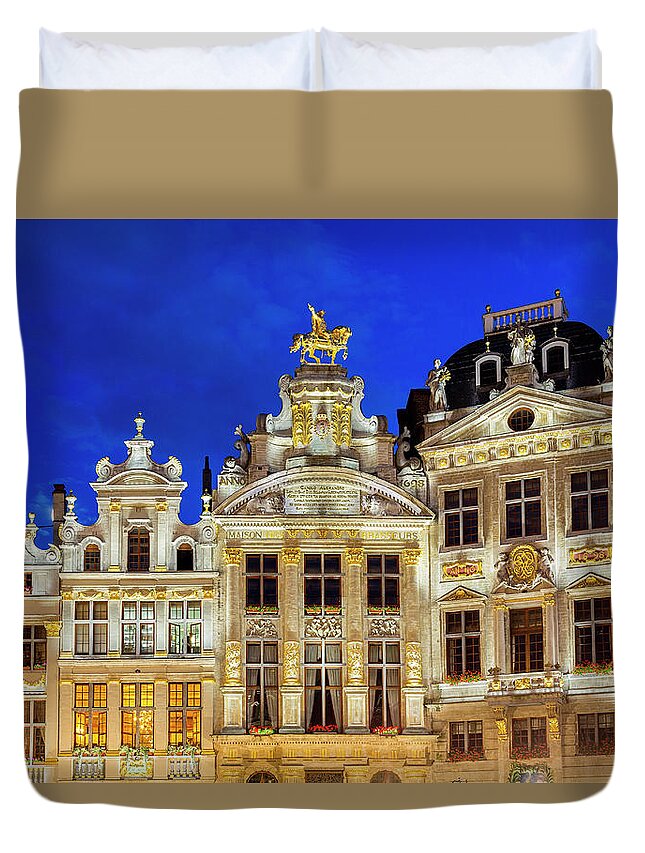 Belgium Duvet Cover featuring the photograph Brussels, Grand Place At Dusk by Sylvain Sonnet