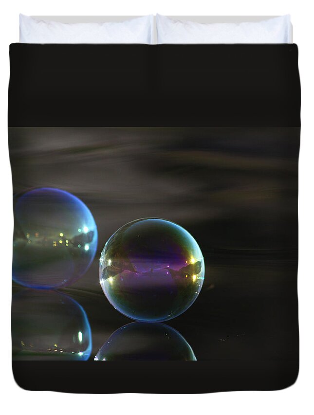 Bubbles Duvet Cover featuring the photograph Bubble Bubble On The Water by Cathie Douglas