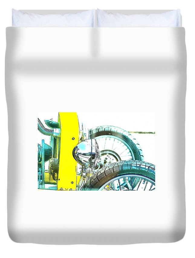 Hot Rod Engine Duvet Cover featuring the photograph BUCKET ROADSTER I Lineart by Lesa Fine
