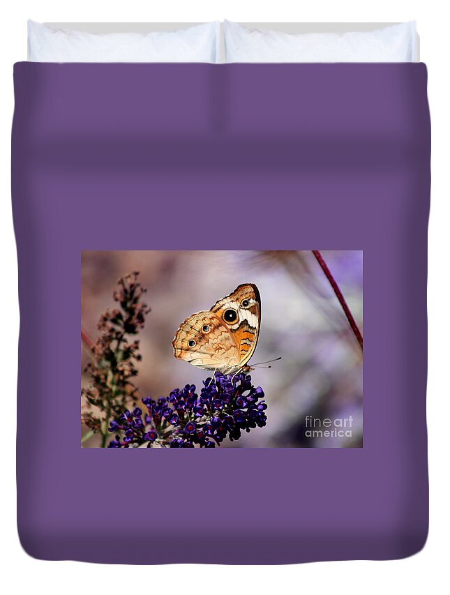 Buckeye Butterfly Duvet Cover featuring the photograph Buckeye Butterfly on Butterfly Bush by Karen Adams