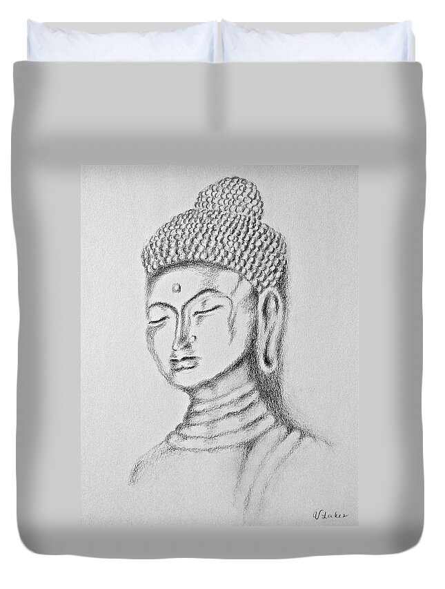 Buddha Duvet Cover featuring the drawing Buddha Study by Victoria Lakes