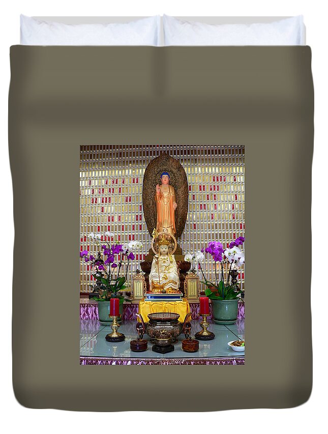 Buddhist Duvet Cover featuring the photograph Budhist Memorial Columbarium by Jeff Lowe