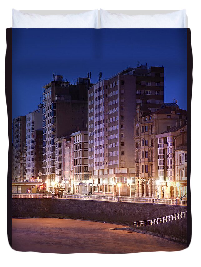 Photography Duvet Cover featuring the photograph Buildings Along A Beach, Playa De San by Panoramic Images
