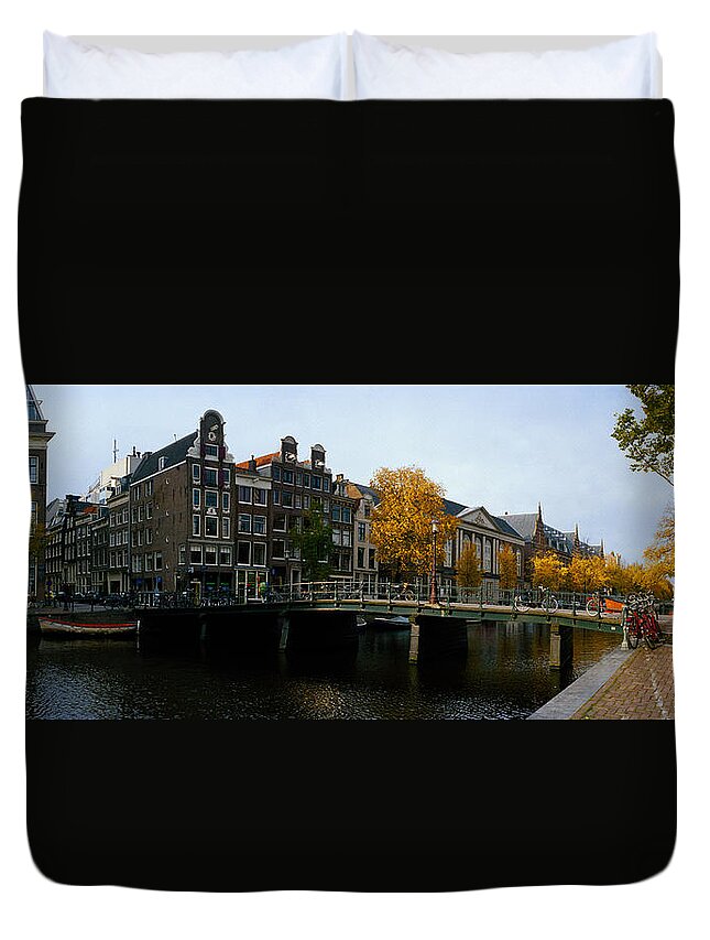 Photography Duvet Cover featuring the photograph Buildings Along A Canal, Amsterdam by Panoramic Images