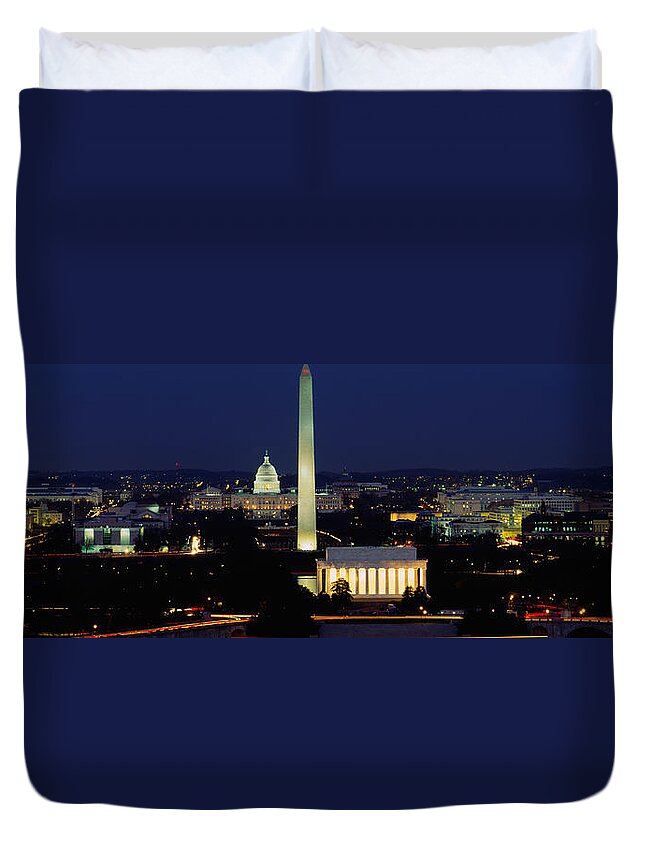 Photography Duvet Cover featuring the photograph Buildings Lit Up At Night, Washington by Panoramic Images