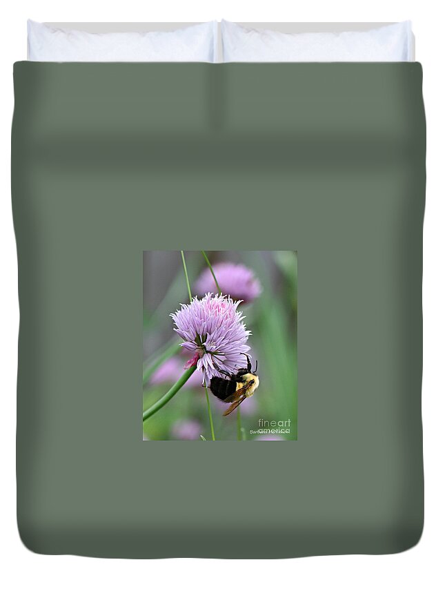 Flower Duvet Cover featuring the photograph Bumblebee on Clover by Barbara McMahon