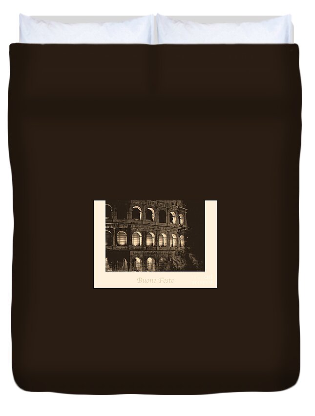 Italian Duvet Cover featuring the photograph Buone Feste with Colosseum by Prints of Italy