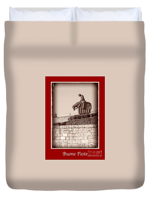Italian Duvet Cover featuring the photograph Buone Feste with St Francis by Prints of Italy
