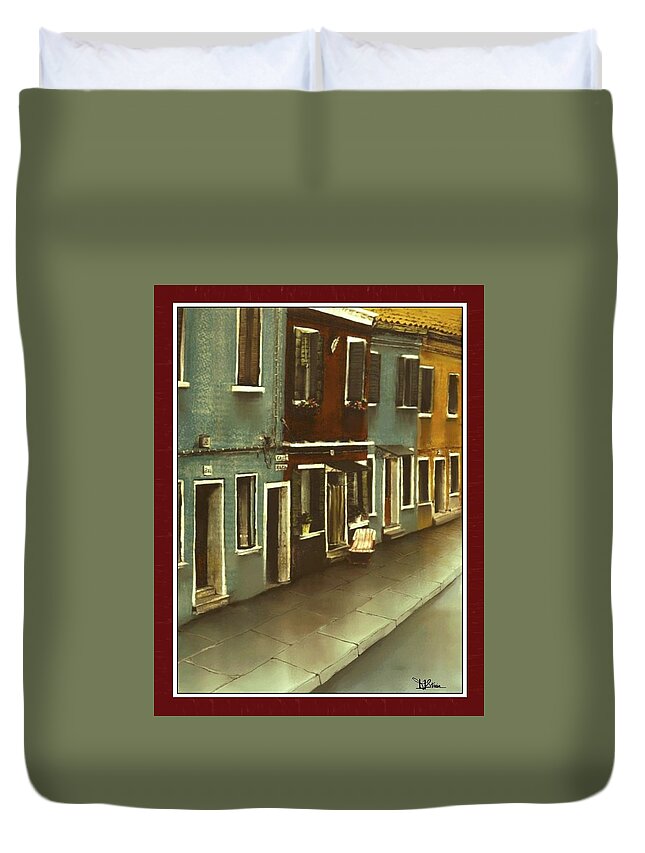 Italy Duvet Cover featuring the painting Burano Italy  No 33 by Diane Strain