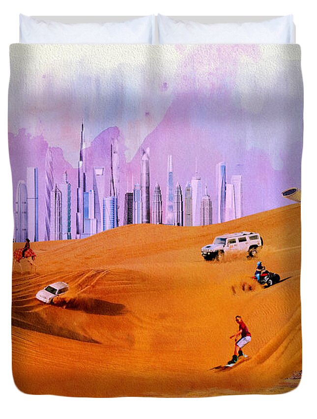 Burj Arab Duvet Cover featuring the painting Burj Arab Skyline by Corporate Art Task Force