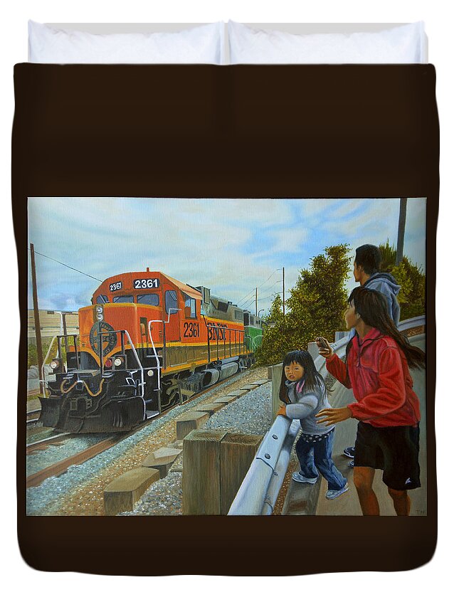 Train Duvet Cover featuring the painting Burlington Northern Santa Fe by Thu Nguyen