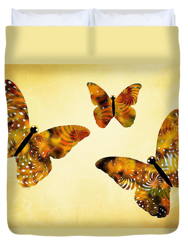 Butterfly Duvet Cover featuring the mixed media Butterfly Kisses by Christina Rollo