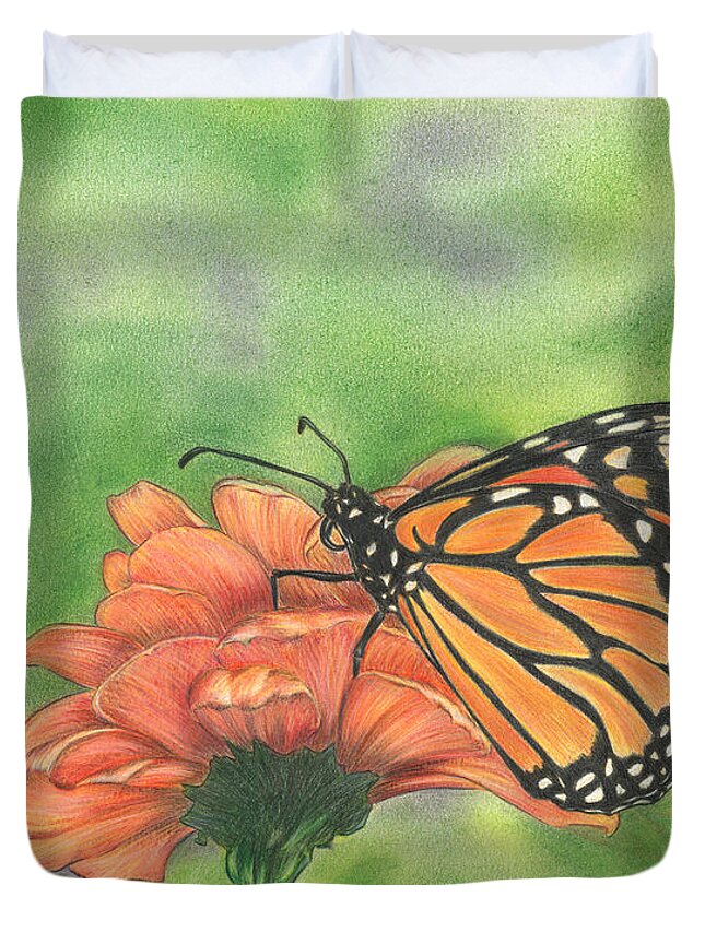 Butterfly Duvet Cover featuring the drawing Butterfly by Troy Levesque