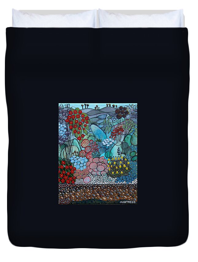 Landscape Duvet Cover featuring the painting By The Bay by Mindy Huntress