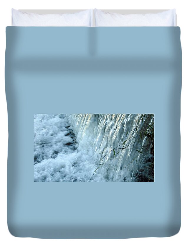 Landscape Duvet Cover featuring the photograph By the Weir Dam by Cynthia Clark