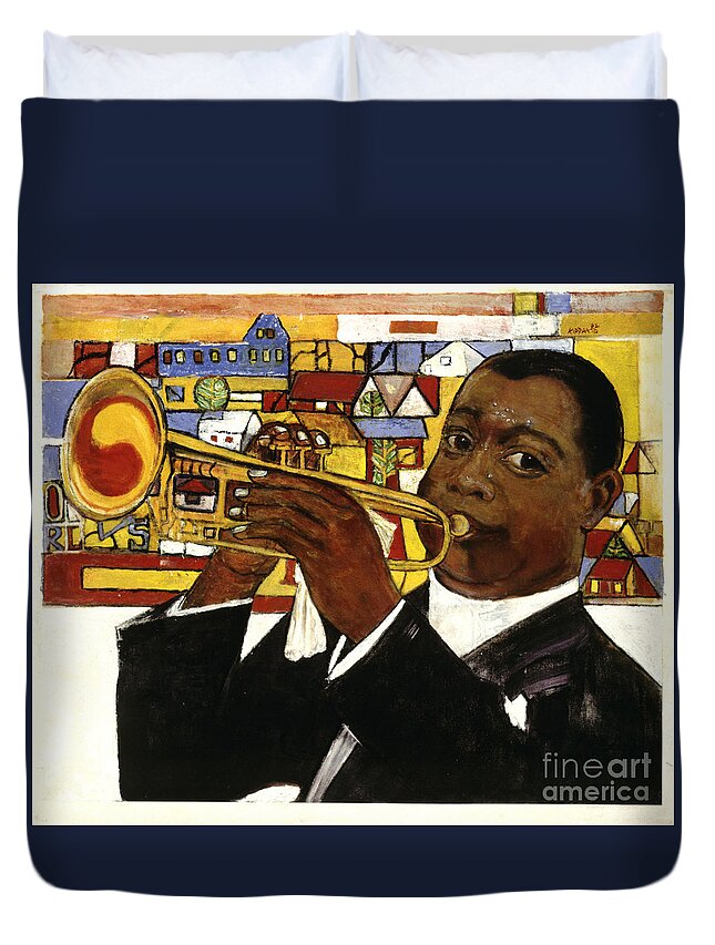 Satchmo Portrait Duvet Cover featuring the painting Harlem jazz Matters by Kippax Williams