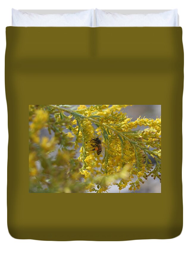 Bee Duvet Cover featuring the photograph Visiting Bee on Goldenrod by Valerie Collins