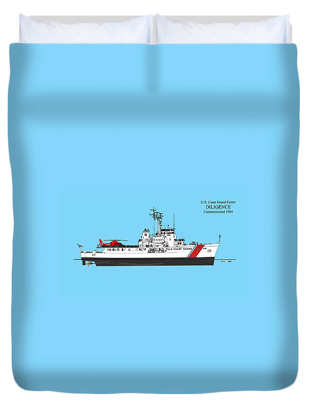 Coast Guard Cutter Duvet Cover featuring the drawing C G C Diligence - Color by Jerry McElroy