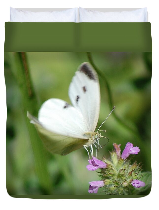 Cabbage White Butterfly Duvet Cover featuring the photograph Cabbage White Dancing on Her Toes by Susan Stevens Crosby