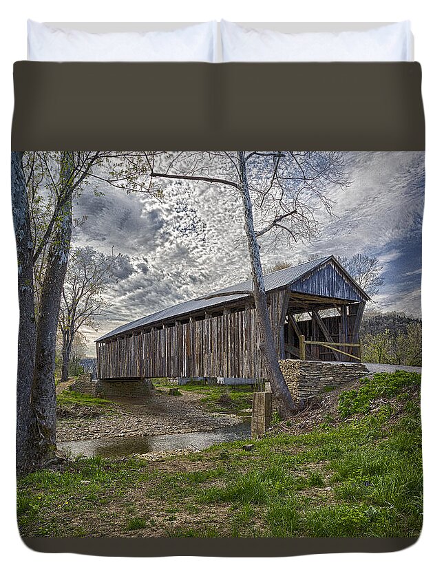 Architecture Duvet Cover featuring the photograph Cabin Creek Covered Bridge #2 by Jack R Perry