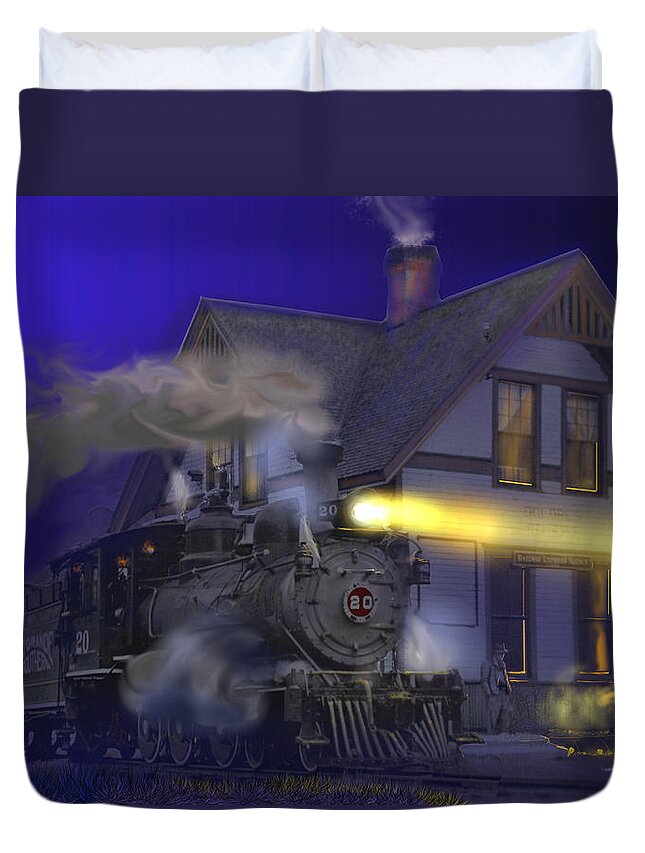 Trains Duvet Cover featuring the digital art Caboose Hop at Dolores Colorado by J Griff Griffin