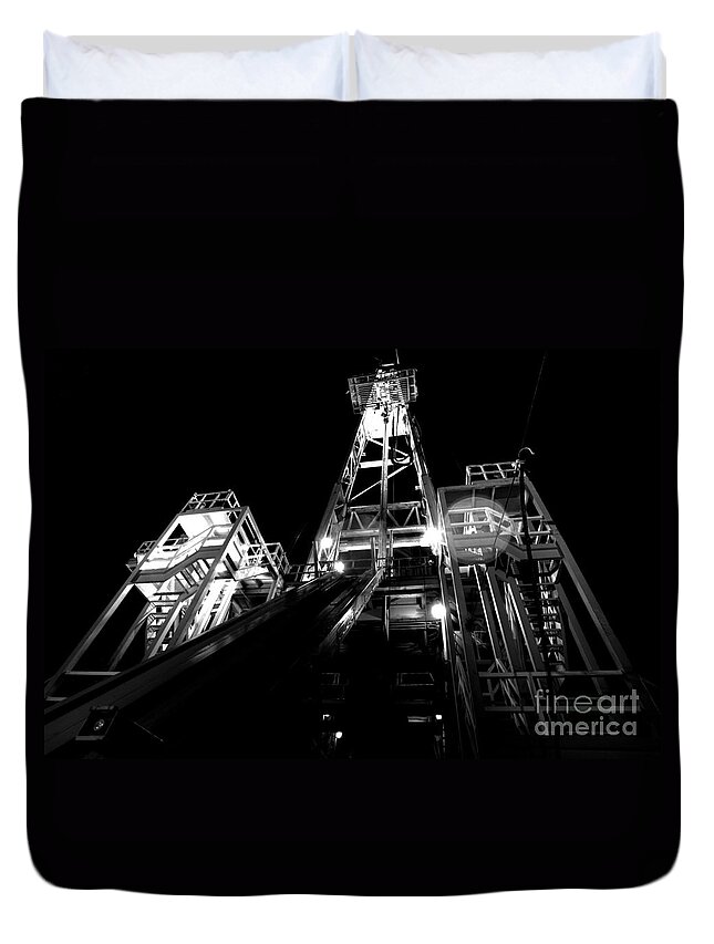 Oil Rig Duvet Cover featuring the photograph Cac01bw-75 by Cooper Ross