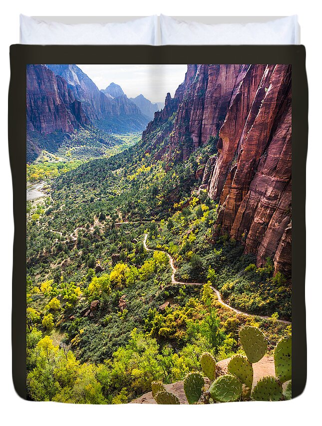 Zion Duvet Cover featuring the photograph Cacti View of Zion by Silken Photography