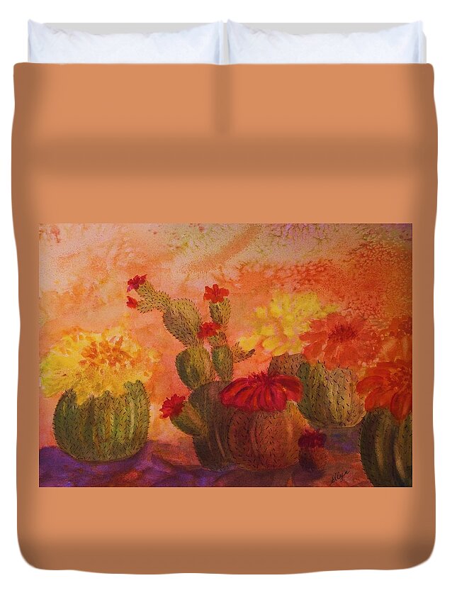 Cactus Duvet Cover featuring the painting Cactus Garden by Ellen Levinson