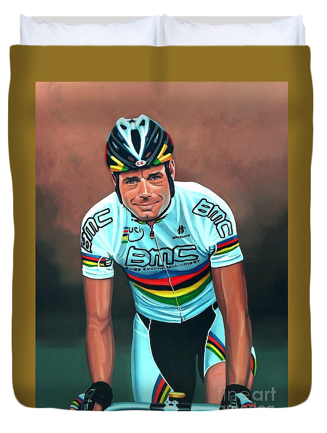 Cadel Evans Duvet Cover featuring the painting Cadel Evans by Paul Meijering