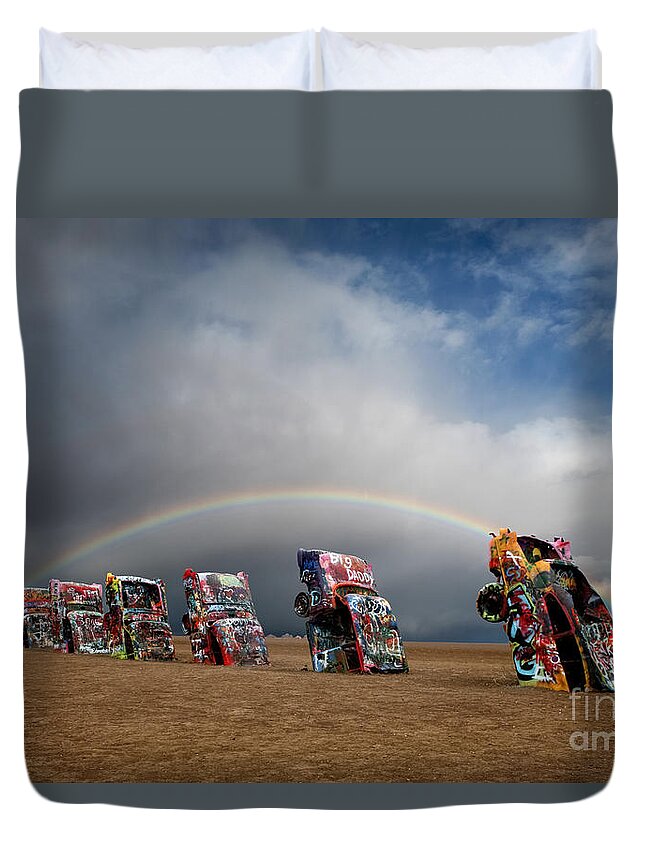 Amarillo Duvet Cover featuring the photograph Cadillac Ranch by Keith Kapple