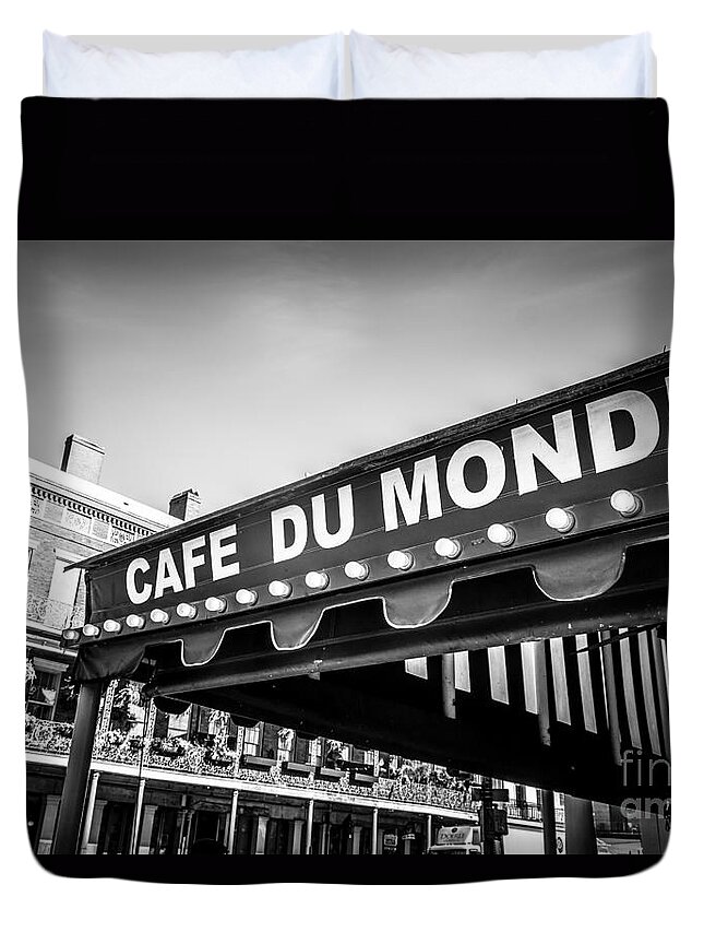 America Duvet Cover featuring the photograph Cafe Du Monde Black and White Picture by Paul Velgos