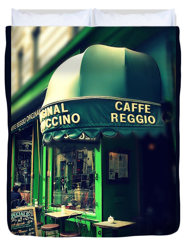 Cafe Duvet Cover featuring the photograph Caffe Reggio by Jessica Jenney