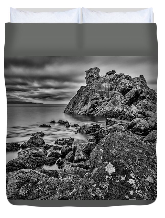 Cairncastle Duvet Cover featuring the photograph Cairncastle Rocks by Nigel R Bell