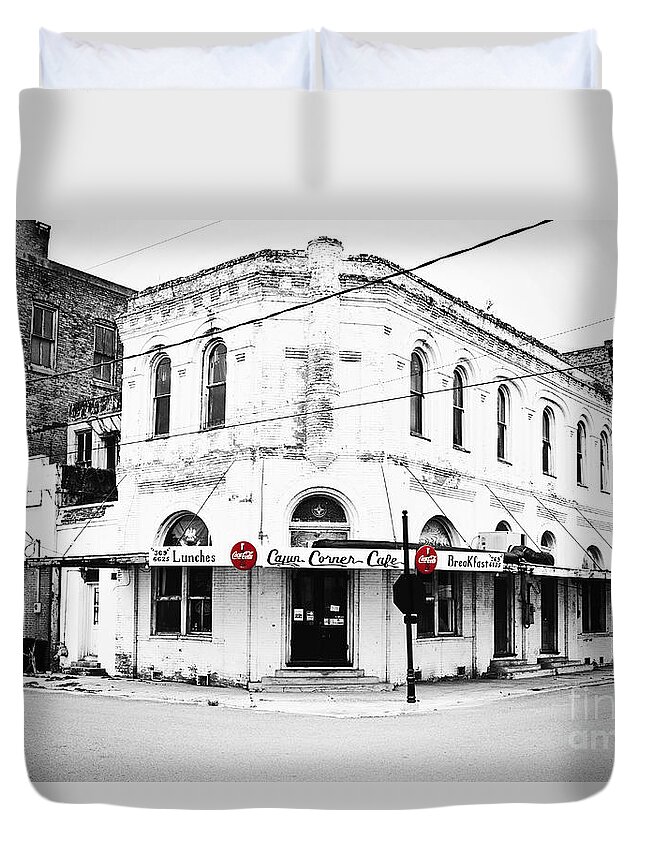 Cajun Corner Cafe Duvet Cover featuring the photograph Cajun Corner Cafe - selective color by Scott Pellegrin