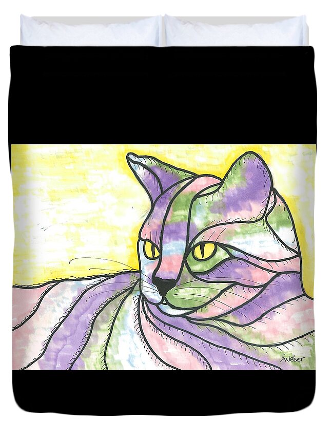Cat Duvet Cover featuring the painting Calico Cat by Susie Weber