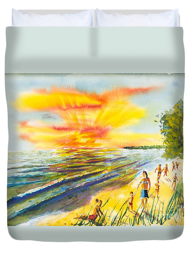 Nature Duvet Cover featuring the painting California Sunset by Walt Brodis