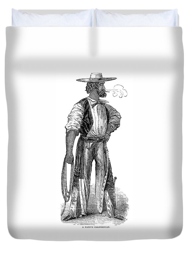 1852 Duvet Cover featuring the drawing California - Vaquero, 1852 by Granger